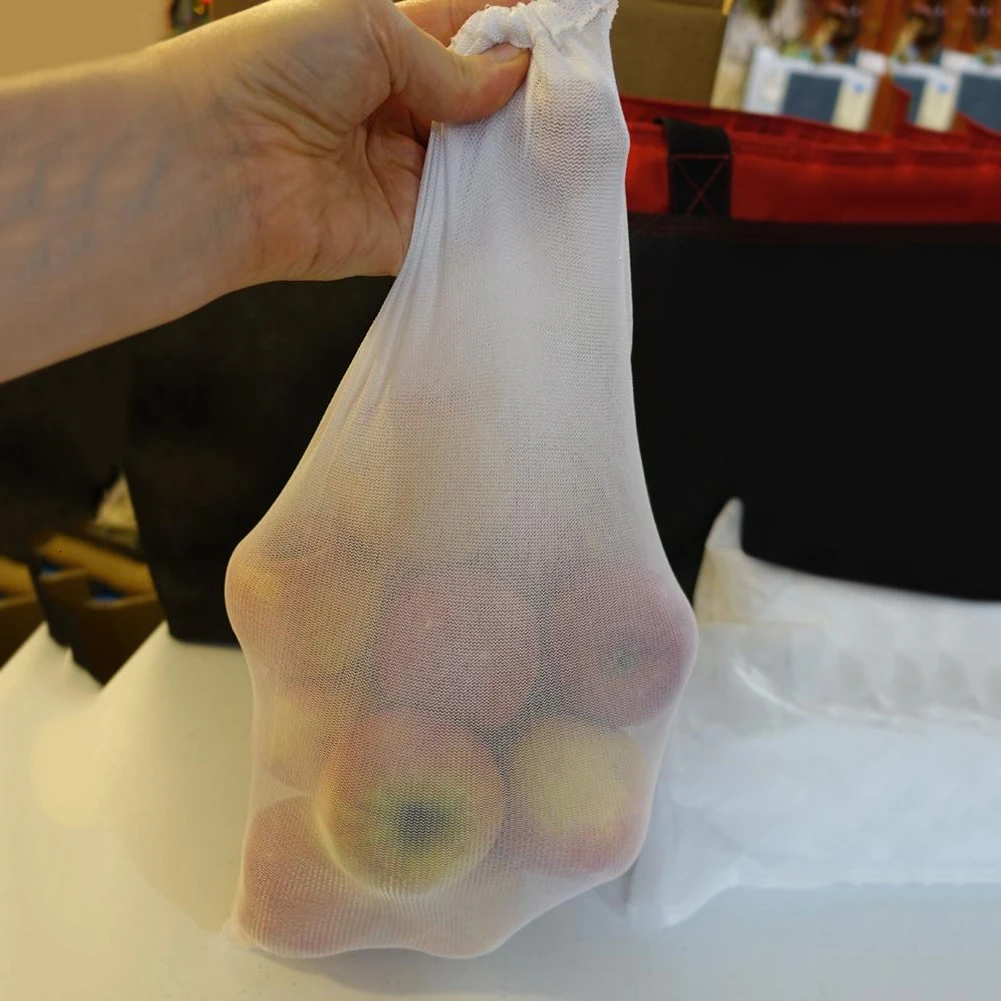 5 шт./компл. Премиум многоразовая веревочная сумка производят сумки кухонные фрукты овощи игрушки мешок для хранения, сумка на шнурке Сетчатая Сумка для шопинга B4