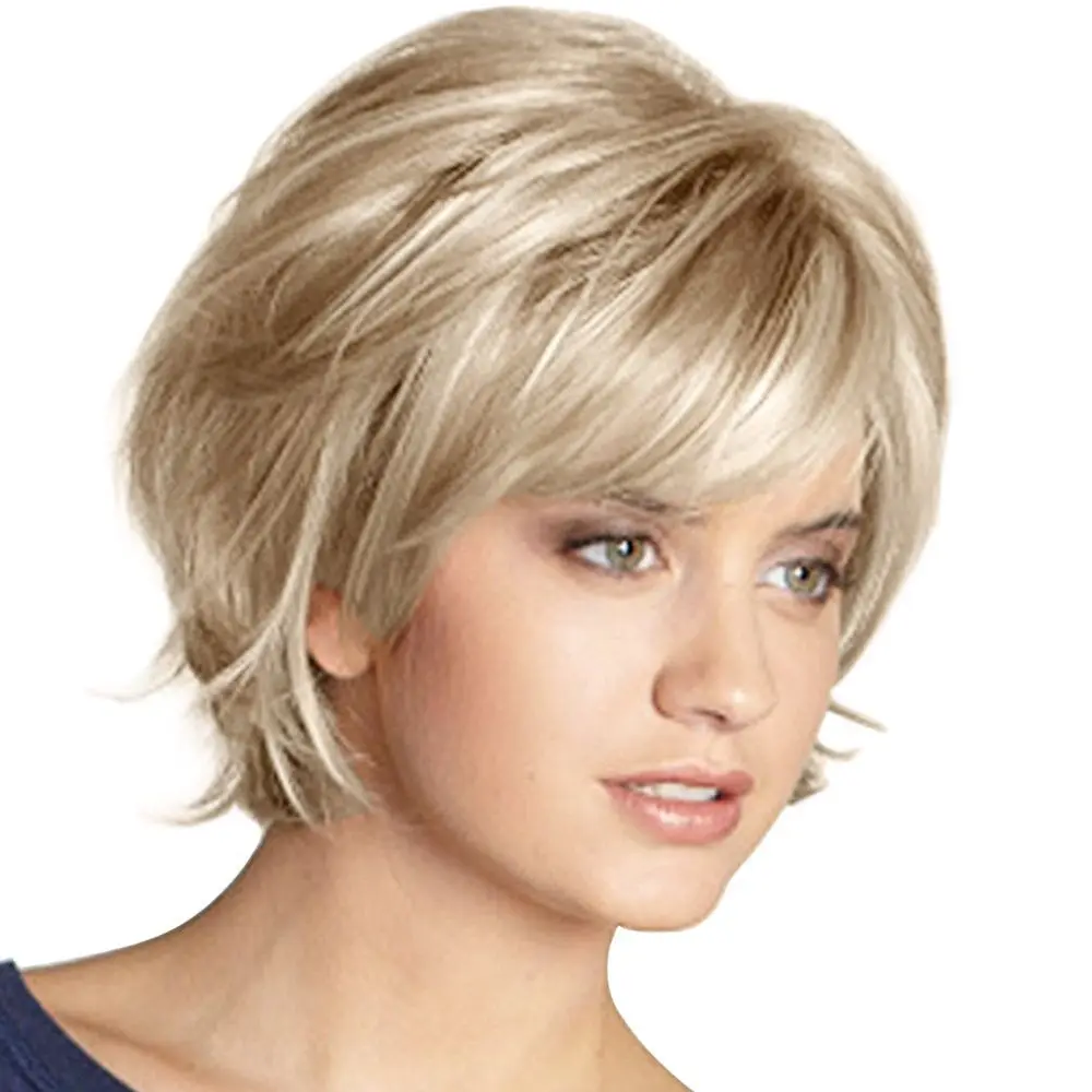 Short Blonde Straight Wig Synthetic Hair New Fashion Temperament European and American Wigs Cosplay Hairs