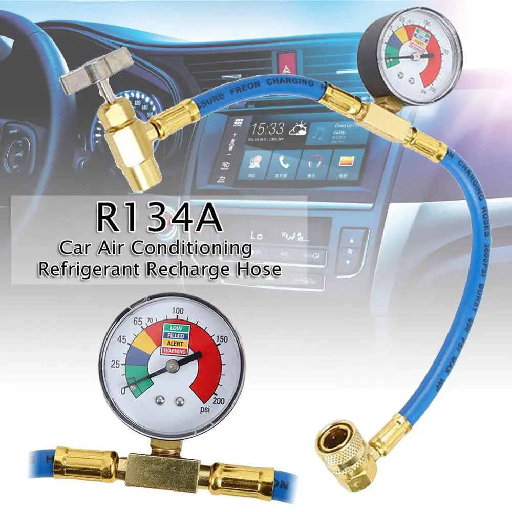 New Car Air Conditioning Refrigerant Recharge Measuring Kit Hose Gas Gauge R134A 