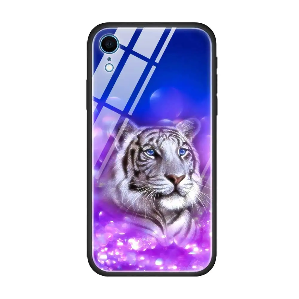 T02 Закаленное стекло чехол для Apple iPhone 8 7 6 6S Plus чехол для iPhone 11 11Pro XS MAX XR X абстрактный тигр на Луне - Цвет: T02