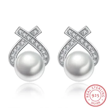 

Simple Fashion 925 Sterling Silver Zirconia Triangle Simulated Pearl Stud Earrings For Women S-E248
