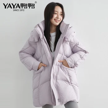 

YAYA Winter 2020 New Women Thicken Loose Big Pocket Mid-length Down Jacket European Style Loose Wide-waisted Plus Size Coat