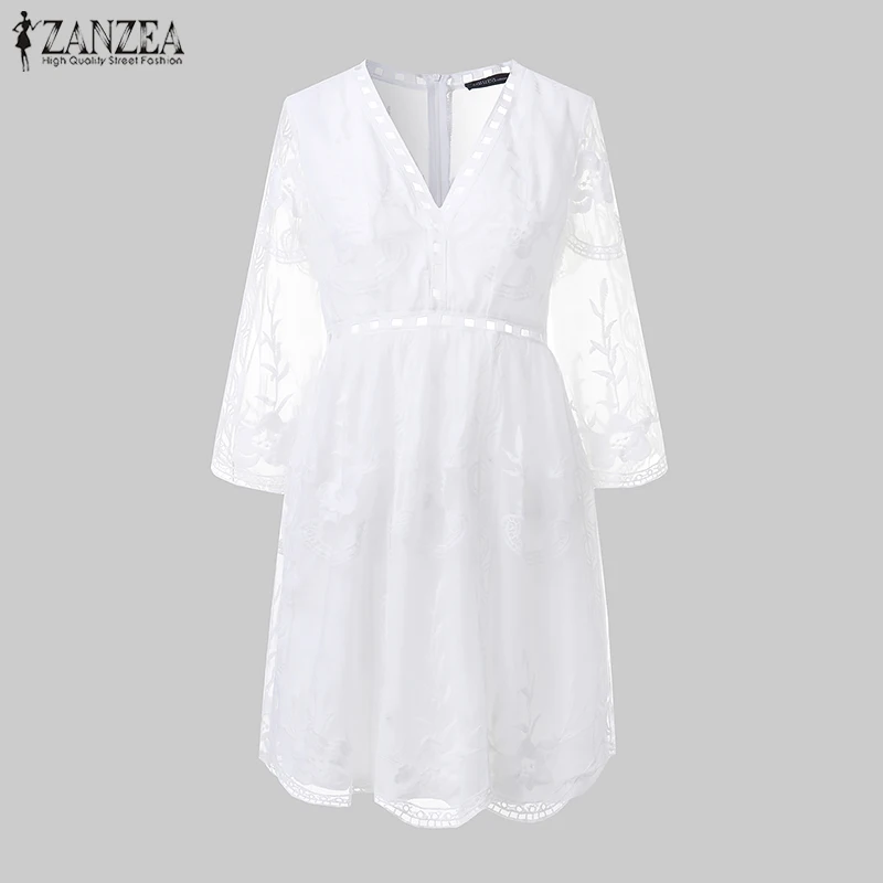 Женский кружевной вязаный сарафан ZANZEA стильное летнее Сетчатое мини-платье с v-образным вырезом короткие женские вечерние платья размера плюс