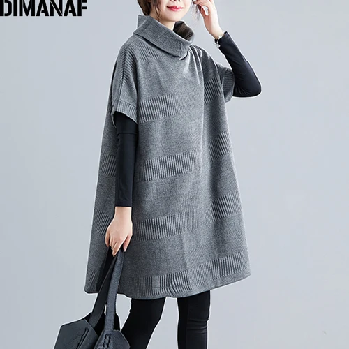 DIMANAF зима плюс Размеры Для женщин толстовки пуловеры женские футболки с высоким, плотно облегающим шею воротником Большой размер, свободного кроя Повседневное плотная вязаная одежда - Цвет: Qian92157CN-
