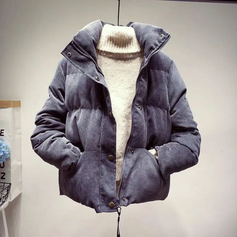 gray parka Woherb/Вельветовая Толстая парка, пальто, зимняя модная верхняя одежда, пальто для женщин, Корейская уличная куртка с воротником-стойкой, пальто для женщин - Цвет: gray parka