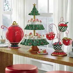 Soporte navideño de 2 niveles para aperitivos, bandeja de resina para servir comida, soporte para cupcakes, cuenco, adornos de mesa, estante para aperitivos para fiesta de vacaciones, envío directo
