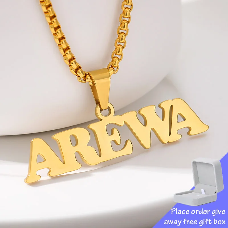 

Custom Name Necklace For Women Men Gold Chain Stainless Steel Nameplate Pendant Capitalized Letter Collares Choker Jewelry Gifts