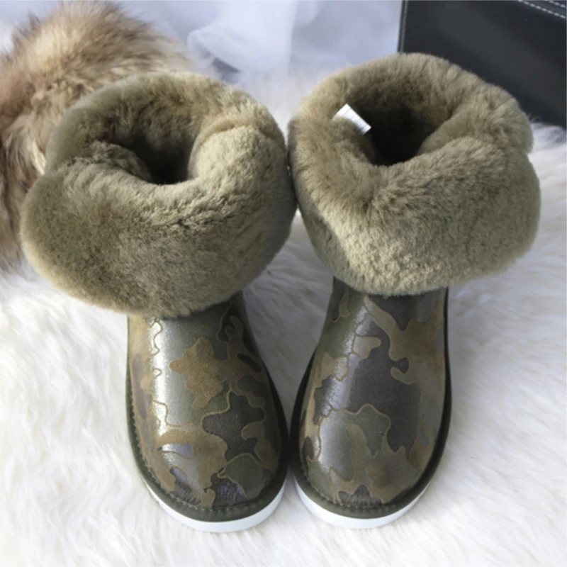G & ZaCo/Роскошные зимние сапоги из овечьей кожи Цвет зеленый камуфляжный
