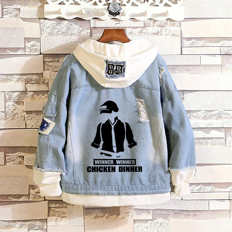 Хаки Игра отверстие джинсовая куртка PUBG Chaqueta балахон мужчина женщина косплей костюм из чистого хлопка модное повседневное пальто - Цвет: Хаки