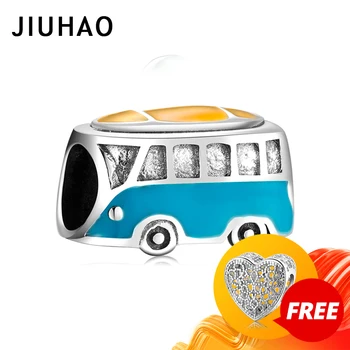 

Silver 925 bead School bus blue and yellow Charm fit Original Bracelet for Women 925 Sterling Silver Jewelry DIY Making