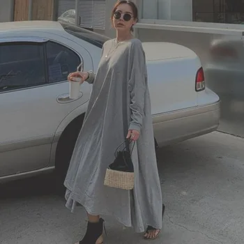 

Korea 2020 new summer korean styles fashion women clothes round neck full sleeves pullover loose T-shirt dress Y037