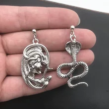Gothic Dark Punk Ancient Silver Color Medusa Queen Hydra Head Snake like Ear Stud Earrings Female New Style Dangle Earrings