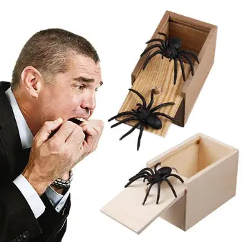 

Prank Spider Wooden Scare Box Halloween Decorations Trick or Treat Joke Scare Toys Gag Gift Novelty for Kids Adults