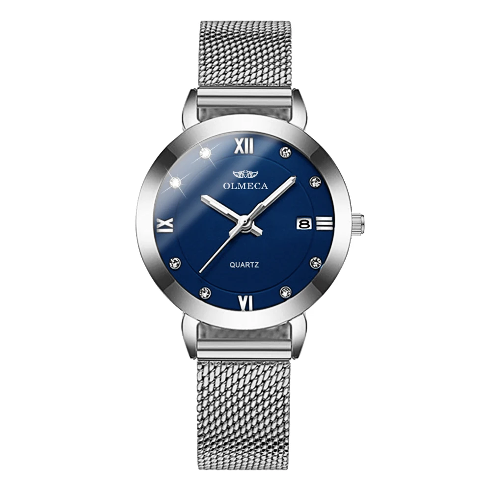OLMECA женские часы с сетчатым ремешком часы люксовый бренд часы Reloj Mujer водонепроницаемые кварцевые часы в подарок Relogio Feminino - Цвет: Blue A
