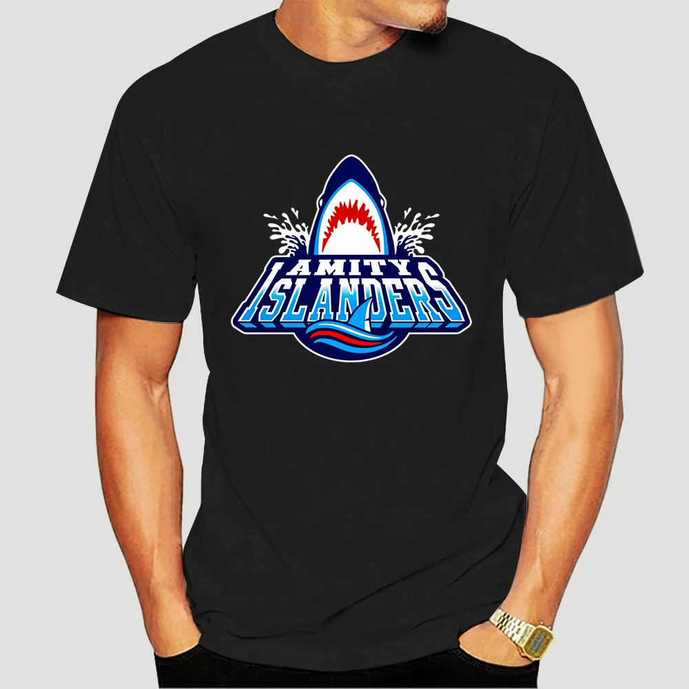 Топ Amity Islanders футболка АКУЛА челюсти ужас для мужчин фильм Мультфильм Черный Топы