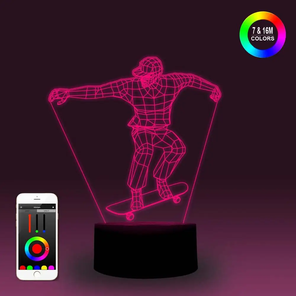 NiteApps 3D Скейтер ночник настольная лампа Иллюзия украшение лампа подарок на день рождения приложение/сенсорное управление