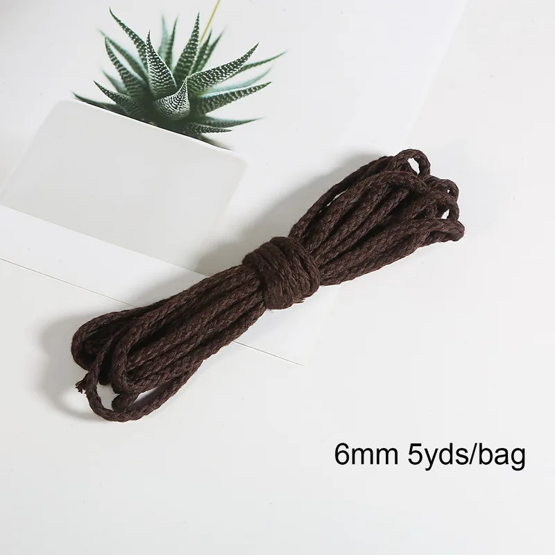 Dark Brown 5 ярдов 19 цветов 6 мм полиэстер хлопок Плетение из веревок декоративный витой шнур для украшения ручной работы шнурок для рукоделия моток веревки - Цвет: Dark Brown