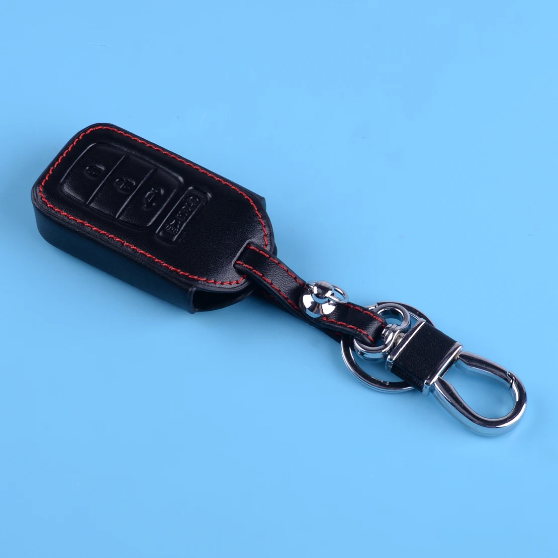 

DWCX Black Leather 4 Buttons Car Remote Cover Case Fob with Key Chain fit for Honda Accord Civic CR-V CR-Z Pilot HR-V 2016