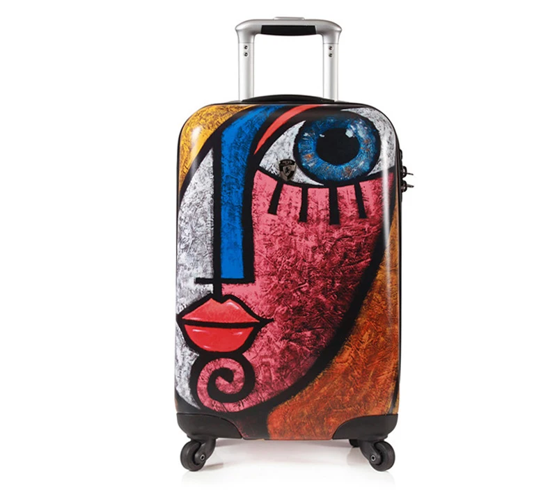 Абстрактная живопись! Известный бренд, 20 дюймов, багаж на колёсиках,, модный чемодан на колесиках, чемодан для путешествий, роскошный чемодан