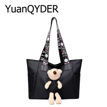 

Large Capacity Women Tote Bag Cute Bear Wide Shoulder Strap Designer Women Handbag Bolsa Ladies Leisure Travel Shoulder Bag Sac