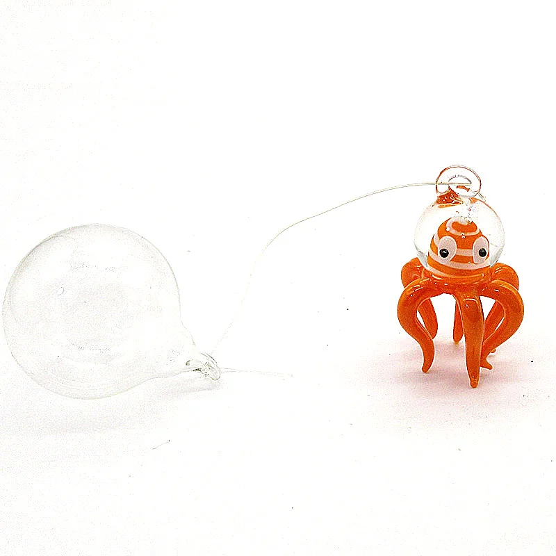 Orange Aquarium Floating Blown Glass Bubble octopus figurine Micro Fish Tank Landscape Ornament Decoration Aquatic Supplies | Дом и сад