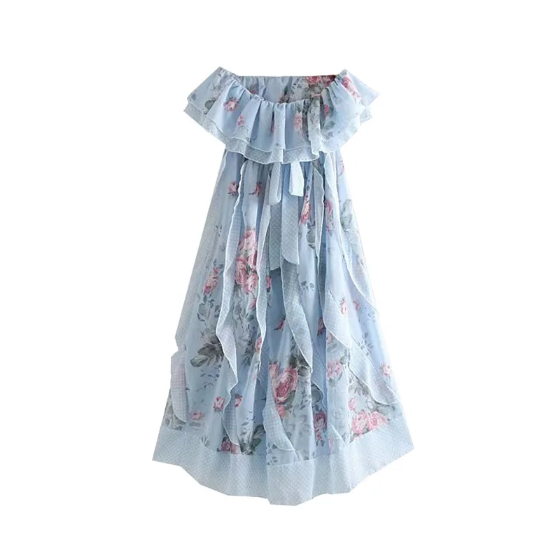 

Foreign Trade Original Garment Summer New Products Thailand Travel Holiday Seaside Wrap-around Polka Dot Printed Multi-Level Dre
