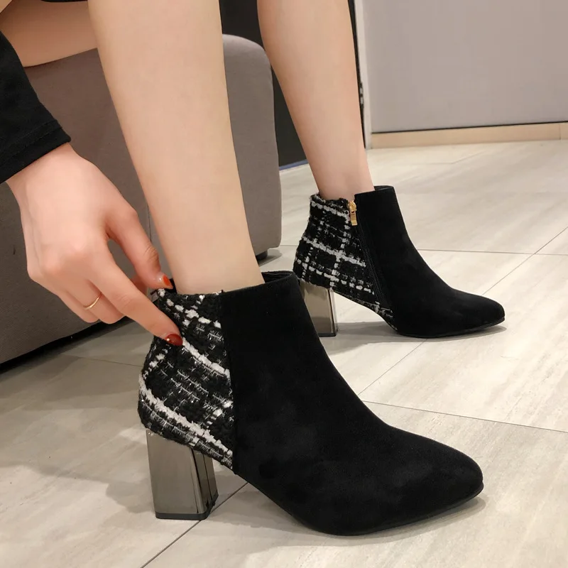 

Chunky Heel Bootee Woman 2020 Women's Ankle Boots Winter Shoes Booties Ladies Luxury Designer Zipper Low Rock