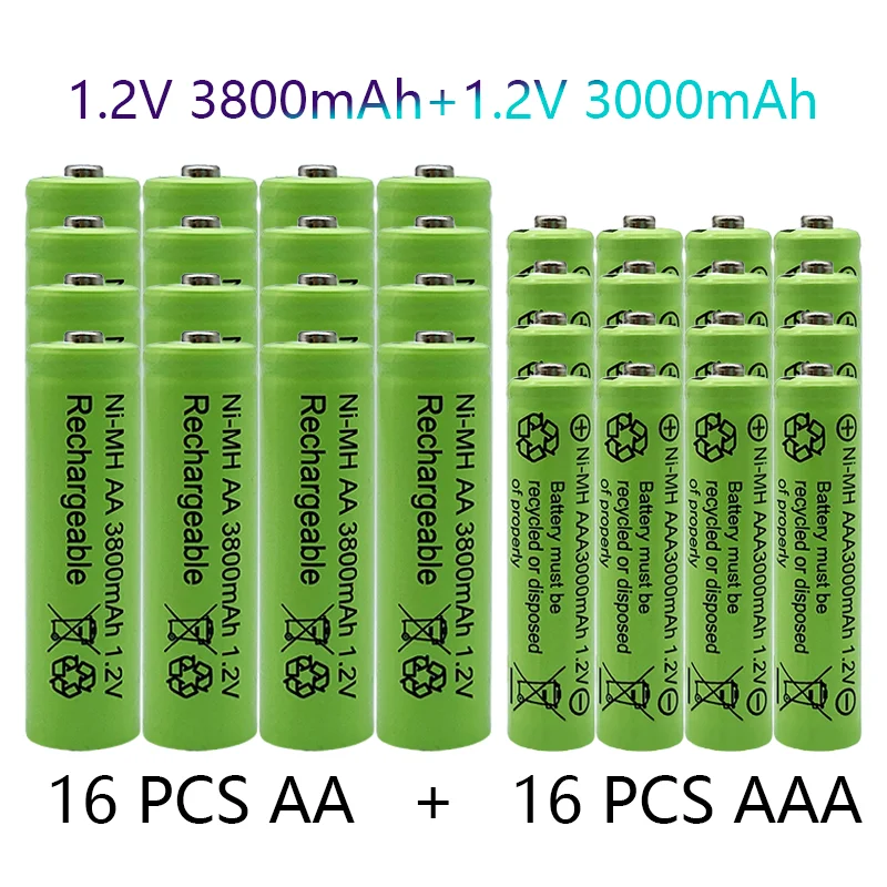 1.2V AA 3800mAh NI-MH Rechargeable Batteries+AAA battery 3000 mAh Rechageable 1.2 V AAA | Электроника