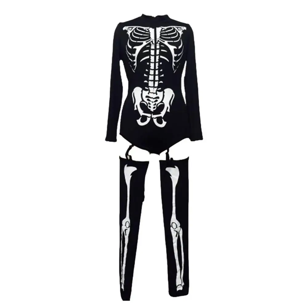 Skull Costume Women's Halloween Dress Up Witch Dead Day Jumpsuit Scary Bride Cosplay Carnival Party Vampire Fancy 2