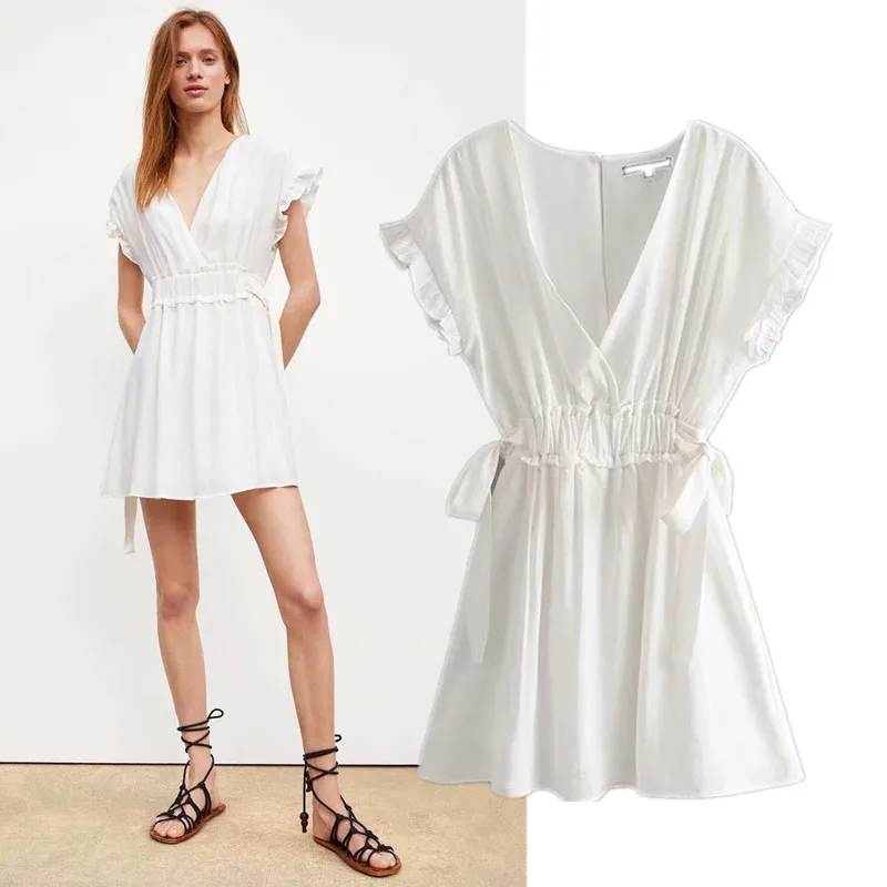 

Sf1024-Europe And America WOMEN'S Dress 2019 Summer New Style V-neck Bow Design Dress