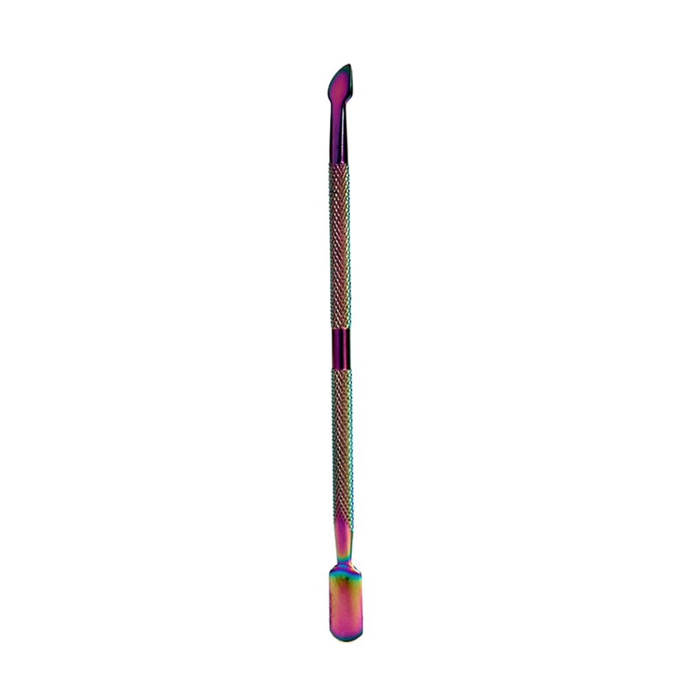 1PCS Cuticle Pusher Rainbow Stainless Steel Cuticle Nail Art tools 2 Way Spoon Pusher Pedicure Manicure Remover Tools