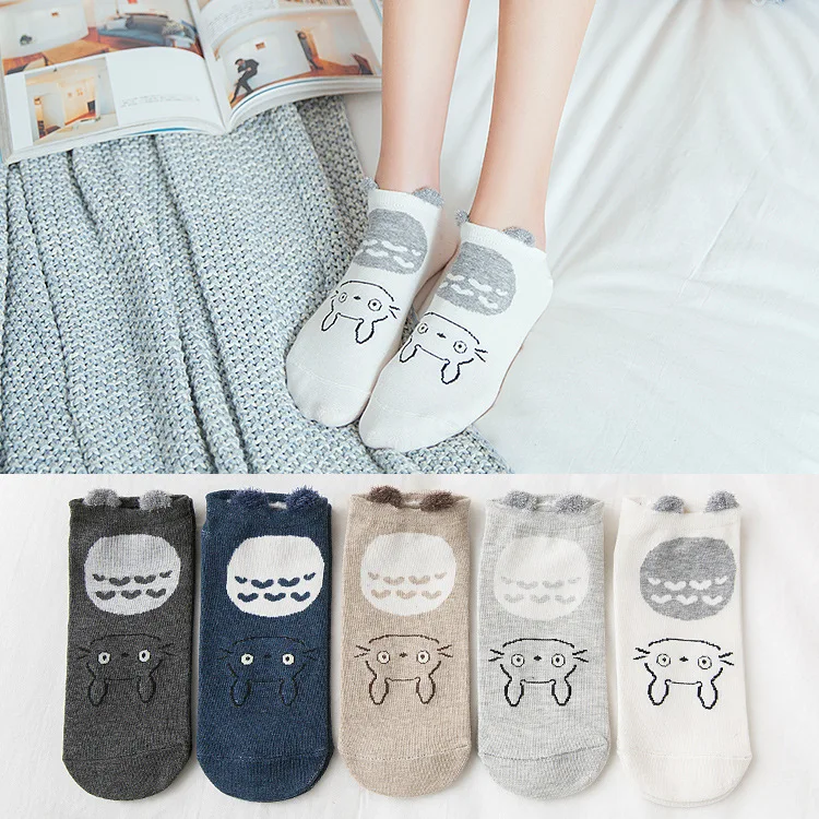 Totoro Горячая Забавный Носки женские коттоновые носки розовый милый Кот короткие носки до лодыжки женские Носки повседневные со звериными ушами красное сердце-образный носки для девочек - Цвет: Totoro