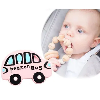 

Hot Sale Portable Silicone Baby Teether Teething Stick Soft Chewable Silicone Bus Car Pendant Baby Teething Toys