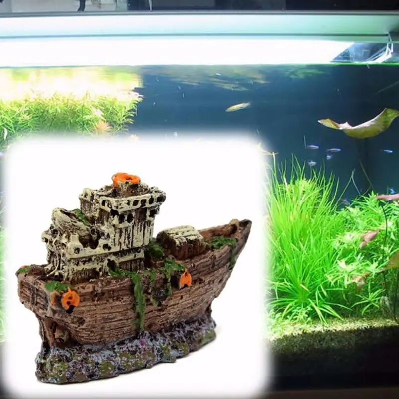 Wreck Aquarium Landscape Sailing Boat Sunk Ship Destroyer Fish Tank Cave Decor Resin Ornament Landscaping Decoration