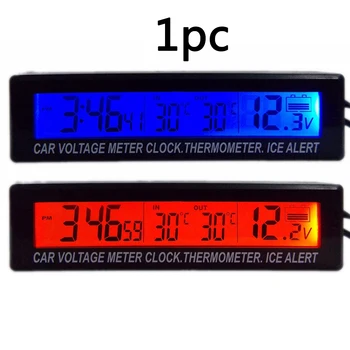 

Gauge Auto Car Voltage Monitor Multifunction LCD Display Vehicle Interior Digital Clock With Backlight Time Accessories 3 In 1