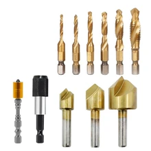 Jeu de forets à tige hexagonale et de robinets, 11 pièces, taraud à vis en spirale, M3 M10 chanfrein, tête de tournevis, accessoires
