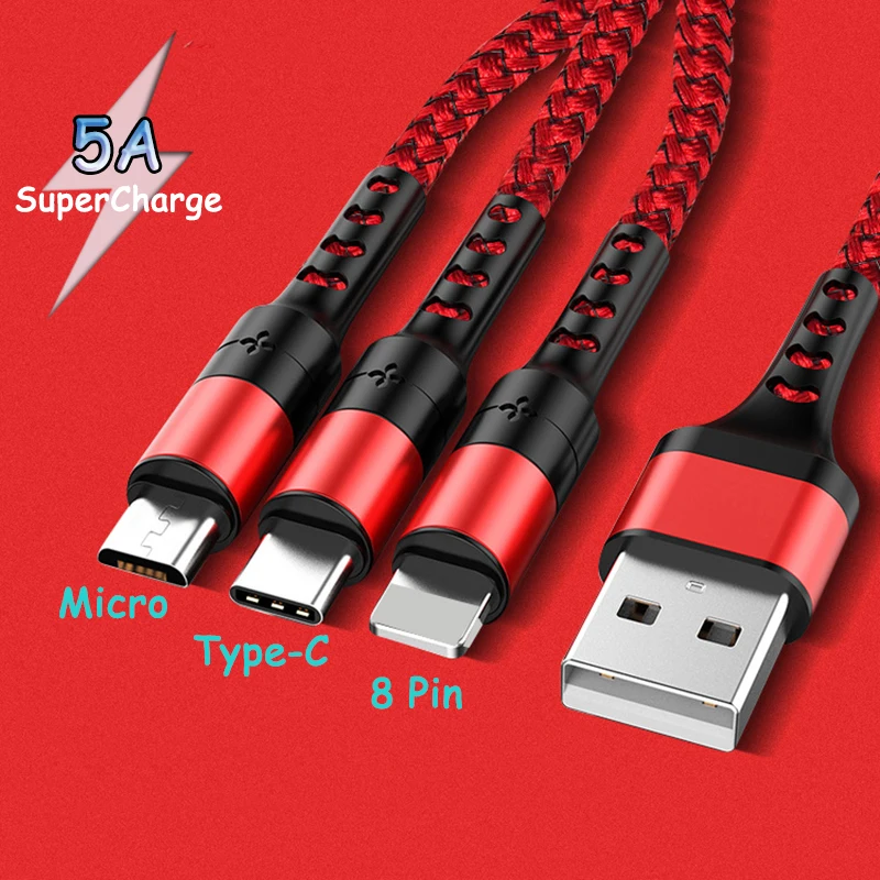 5A SuperCharge 3 в 1 USB кабель мульти USB кабель для зарядного устройства 22,5 Вт Кабель для быстрой зарядки для huawei mate 20 10 P20 P10 Pro Honor 20 Pro