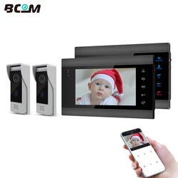 Bcom – visiophone intelligent IP avec écran de 7 pouces, interphone vidéo pour la maison avec 2 moniteurs de Vision nocturne et 2 caméras de sonnette étanches 