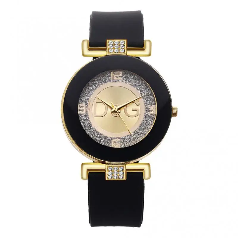 High Quality Dqg Brand Simple Crystal Fashion Quartz Female Watch Black Design Silicone Strap Large Dial Creative Fashion