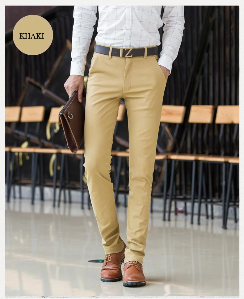Spring Summer Men Cotton Casual Classic Dress Pants Business Stretch Straight Fit Khaki Formal Trousers Male Long Pant Work
