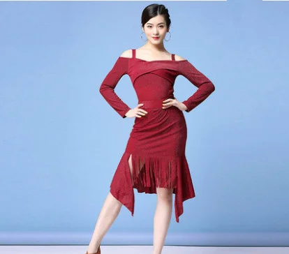 red silver mesh Модное платье для латинских танцев, новинка, черное сексуальное платье для взрослых, женская одежда для латинских танцев/выступлений - Цвет: red silver mesh