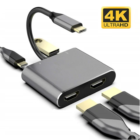 Type C to Dual HDMI-compatible USB 3.0 PD Converter 4 in 1 Dock Station Hub Hdmi Adapter Cable For Macbook Laptop TV Monitor