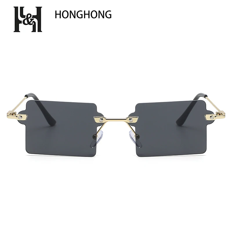 

Rimless Red Square Plastic UV400 Lenses Sunglasses Fashion Designed Eyewear For Women Small Size Metal Temple Oculos De SOL