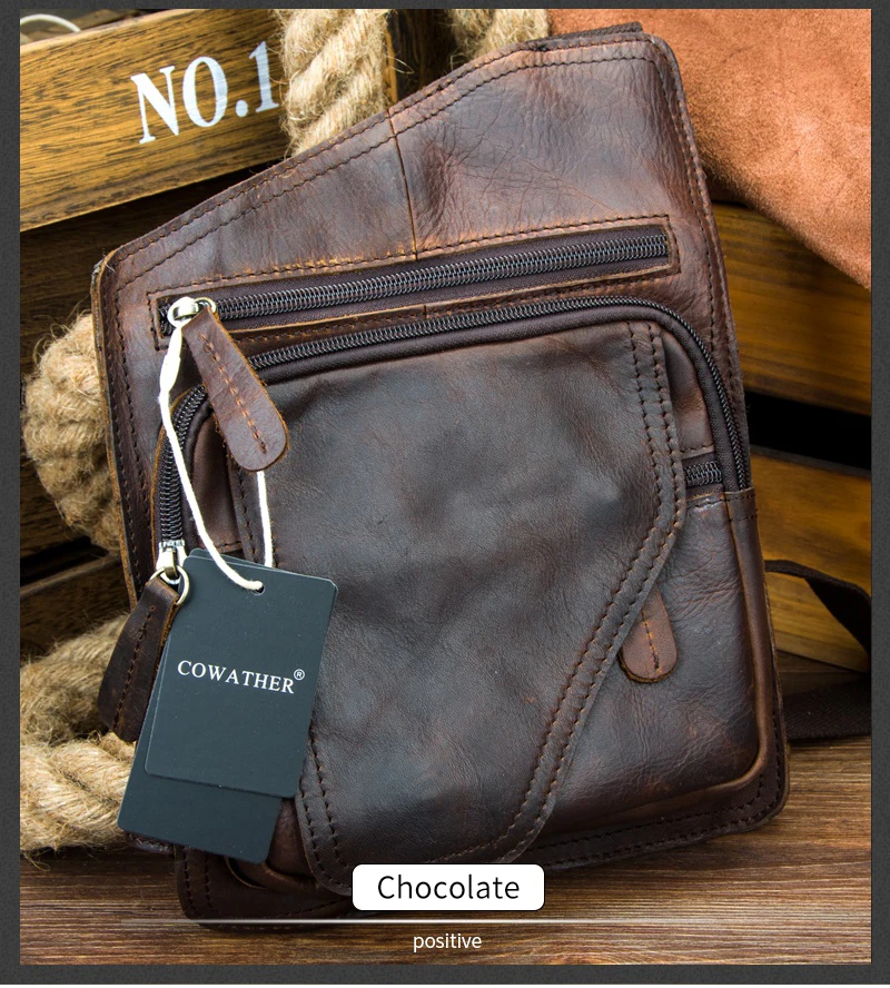 Koop Cowather Top Koe Lederen Messenger Bag Veelzijdige Casual Schouder Mannen Tassen Voor Mannen Soild En Rits Ontwerp Mannelijke tas