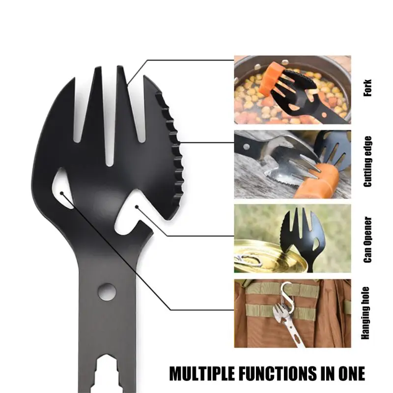 Многофункциональный из нержавеющей стали EDC Spork вилка ложка открывалка для бутылок нож ключ для пикника на открытом воздухе выживания кемпинга