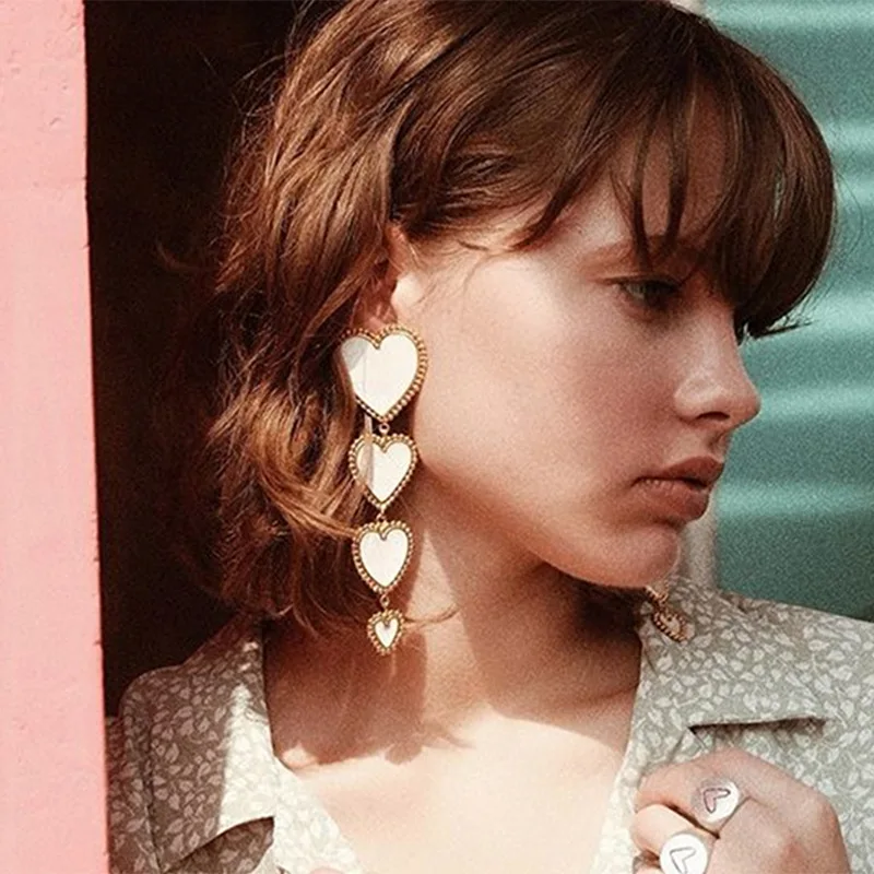 Женские винтажные серьги подвески длинные золотистые с четырьмя цепочками в