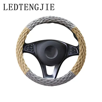 

LEDTENGJIE 37-8CM Faux Leather Car Steering Wheel Cover Four Seasons Universal Embroidered Car Handle Cover