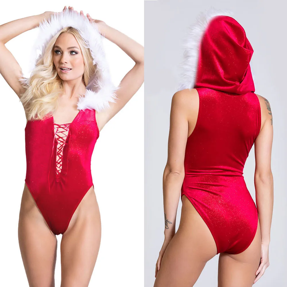 

Hot Women Sexy Christmas Feather Underwear Women's Baby Doll Gold Velvet Nightdress Thong G-string Christmas Lingerie