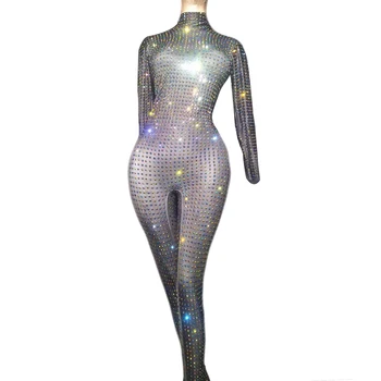 

Luxury Sparkly Bodysuit for Women Full Rhinestone Long Sleeve Jumpsuit Evening Birthday Celebrate Costume Stage Dance Outfits