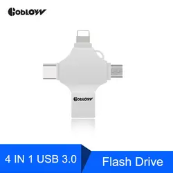 4 в 1 Usb 3,0 Flash 8 ГБ 16 ГБ 32 ГБ 64 Гб 128 ГБ 256 ГБ Флэшка OTG type-C DIY логотип micro USB карта памяти OTG для iphone ios Телефон